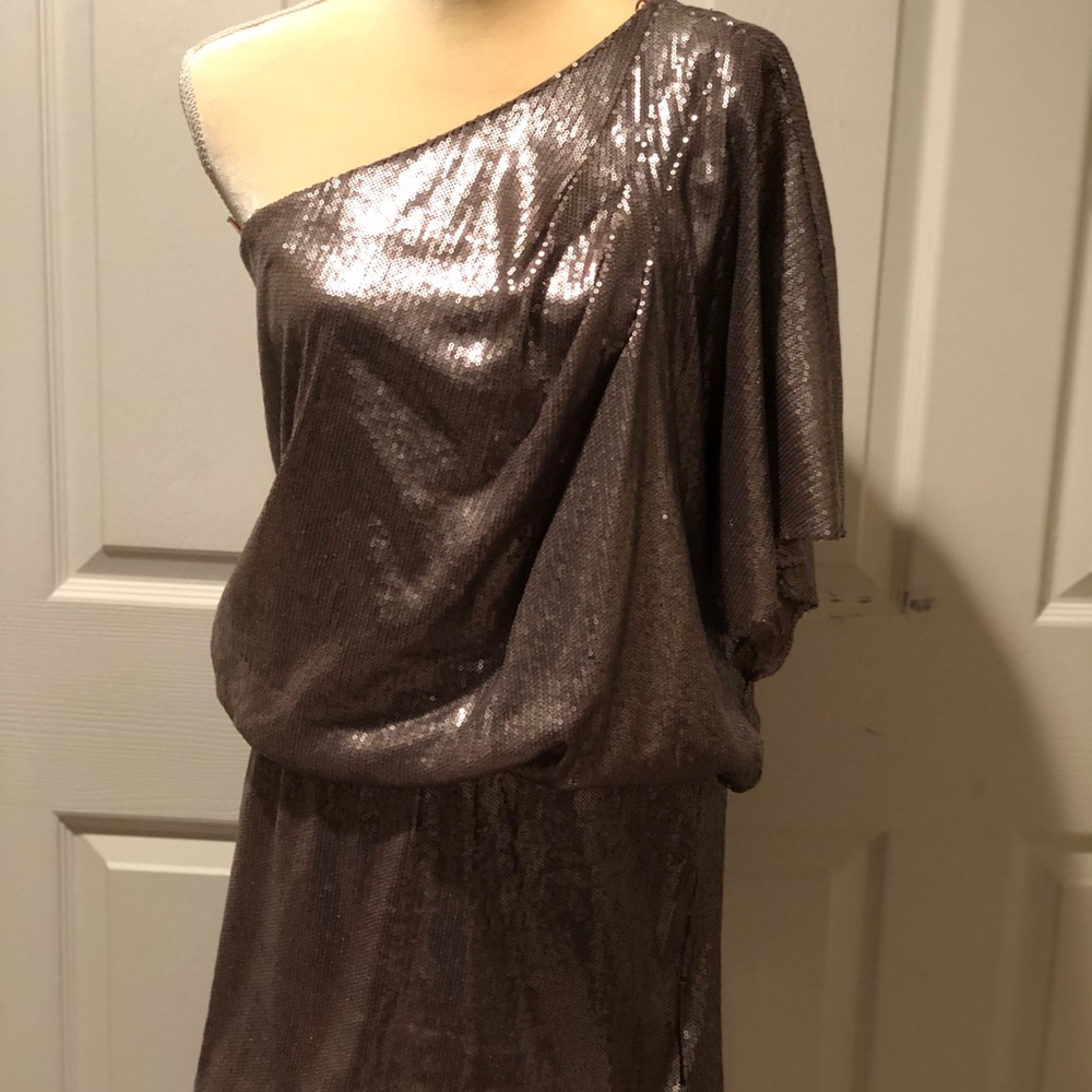 Rose Gold Sequin, Off the Shoulder Dress, Size 10
